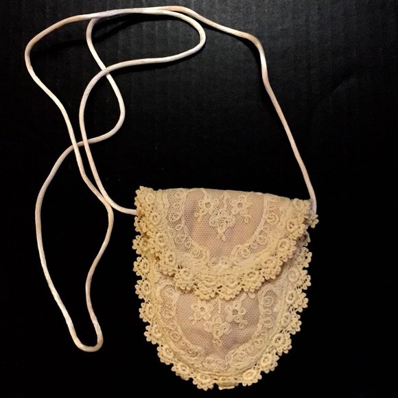 Handbags - Vintage 80s w/ Victorian Antique Lace Silk Strap